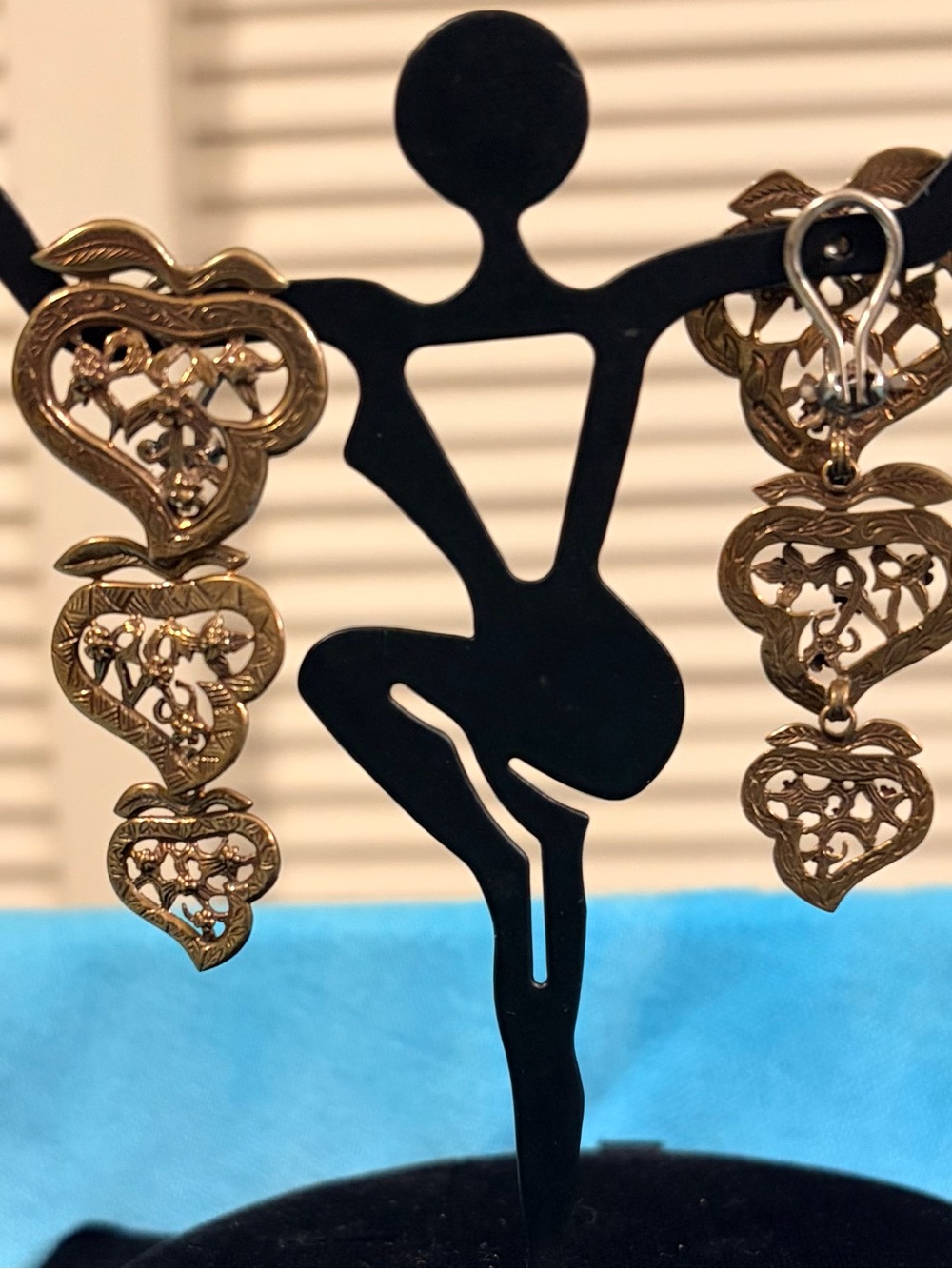 Stephen Dweck signed brass Filigree Heart Drop Earrings - Women Jewelry